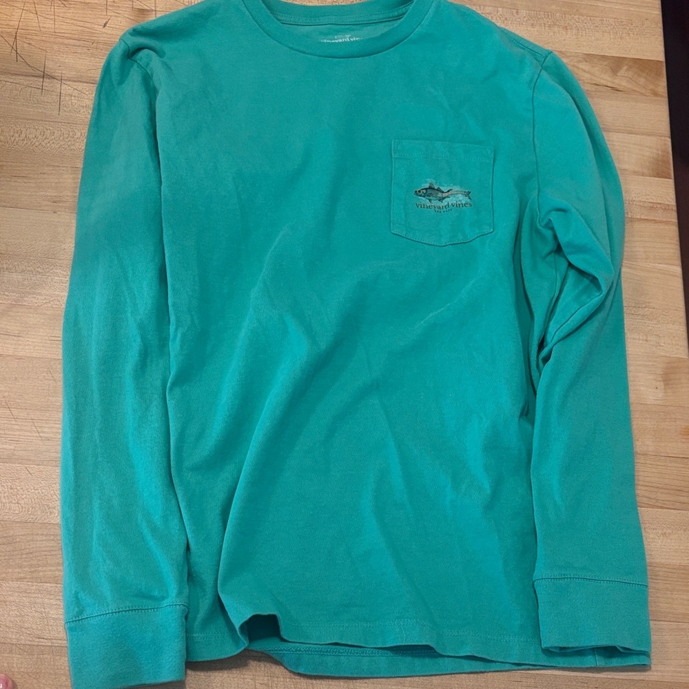 Pocket Vineyard Vines Logo Long Sleeve Tee in mint green